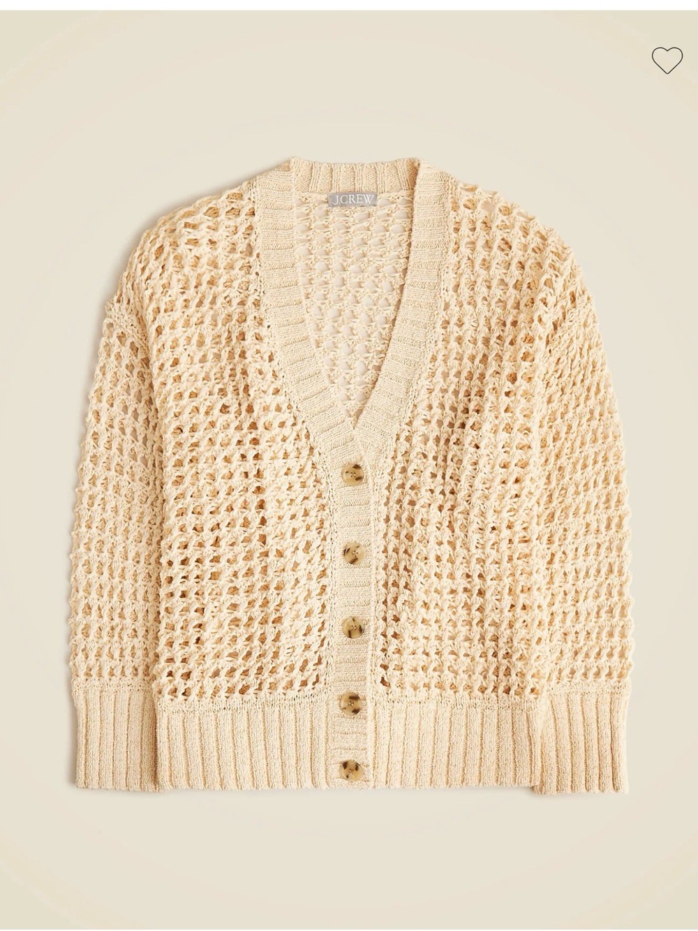 J. Crew Cream Open-Weave V-Neck Button Cardigan